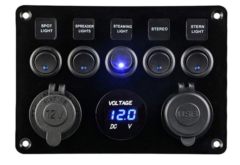 Marin 5'li Switch Panel Işıklı Usb-Şarj-Voltmetre