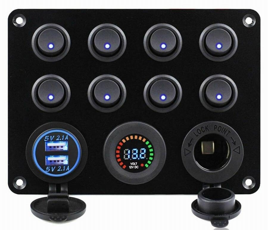 Marin 8'li Switch Panel Işıklı Usb-Şarj-Voltmetre