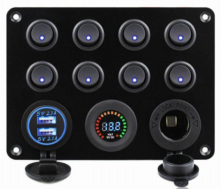 Marin 8'li Switch Panel Işıklı Usb-Şarj-Voltmetre