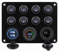 Marin 8'li Switch Panel Işıklı Usb-Şarj-Voltmetre