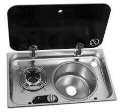 Navy Load Cam Kapaklı Ocak ve Sağ Evye