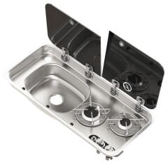 Navy Load Çift Cam Kapaklı İki Ocaklı  Sol Evye